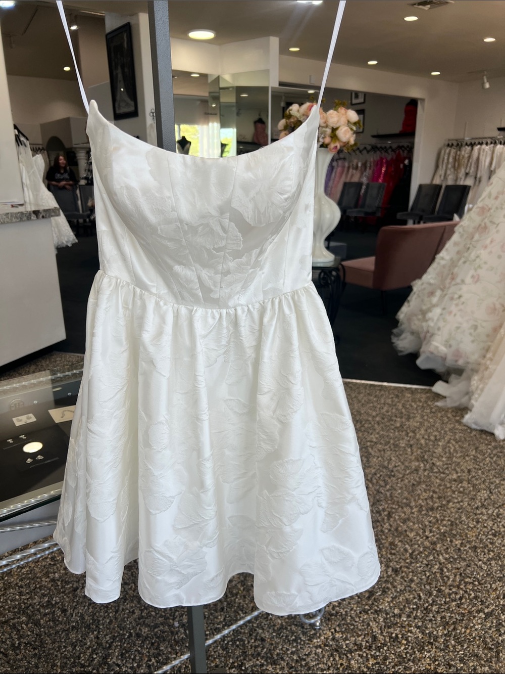 Ivory Floral Jacquard Strapless Mini Dress